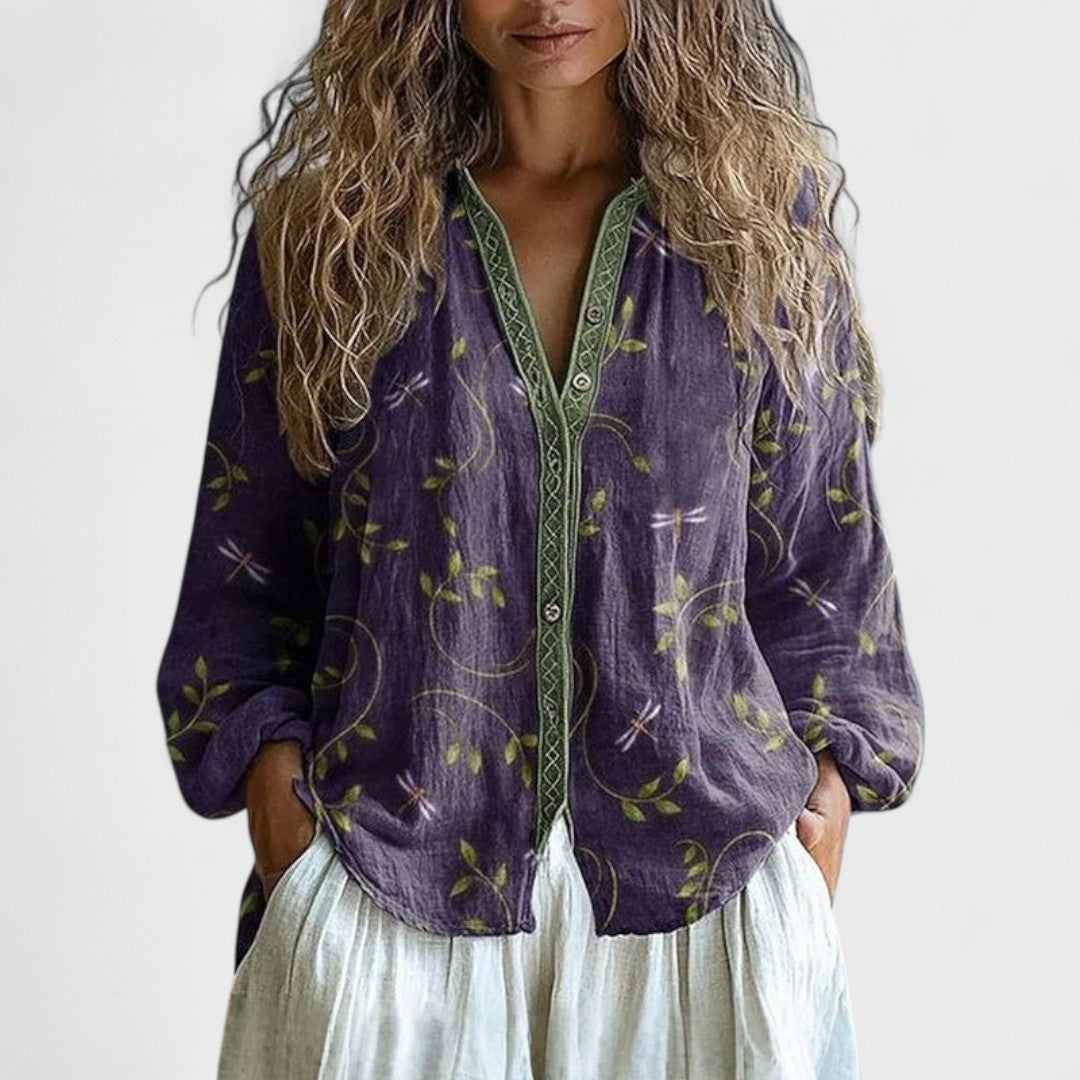 Chemisier Vintage à Imprimé Feuilles