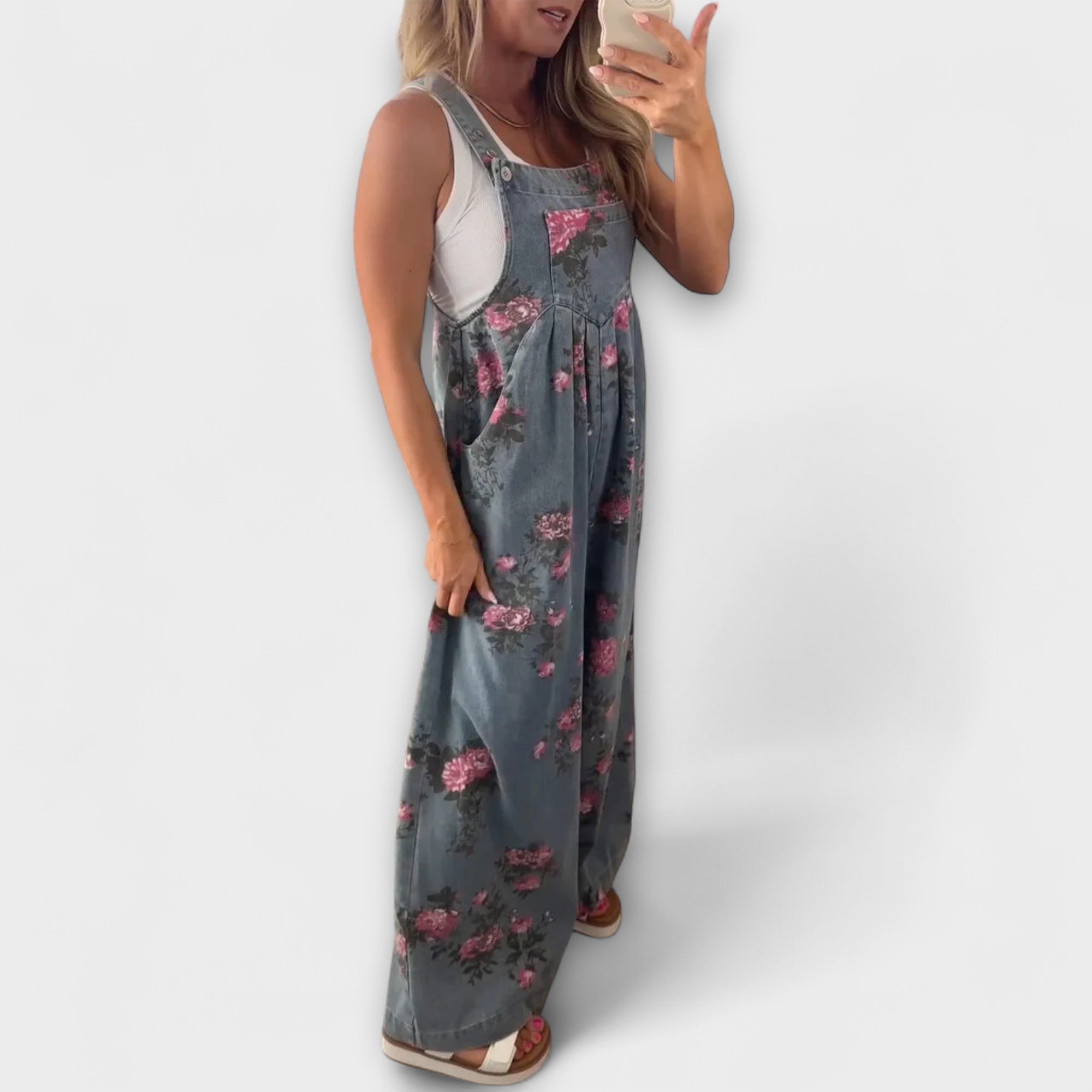 Salopette en Denim Floral Élégante