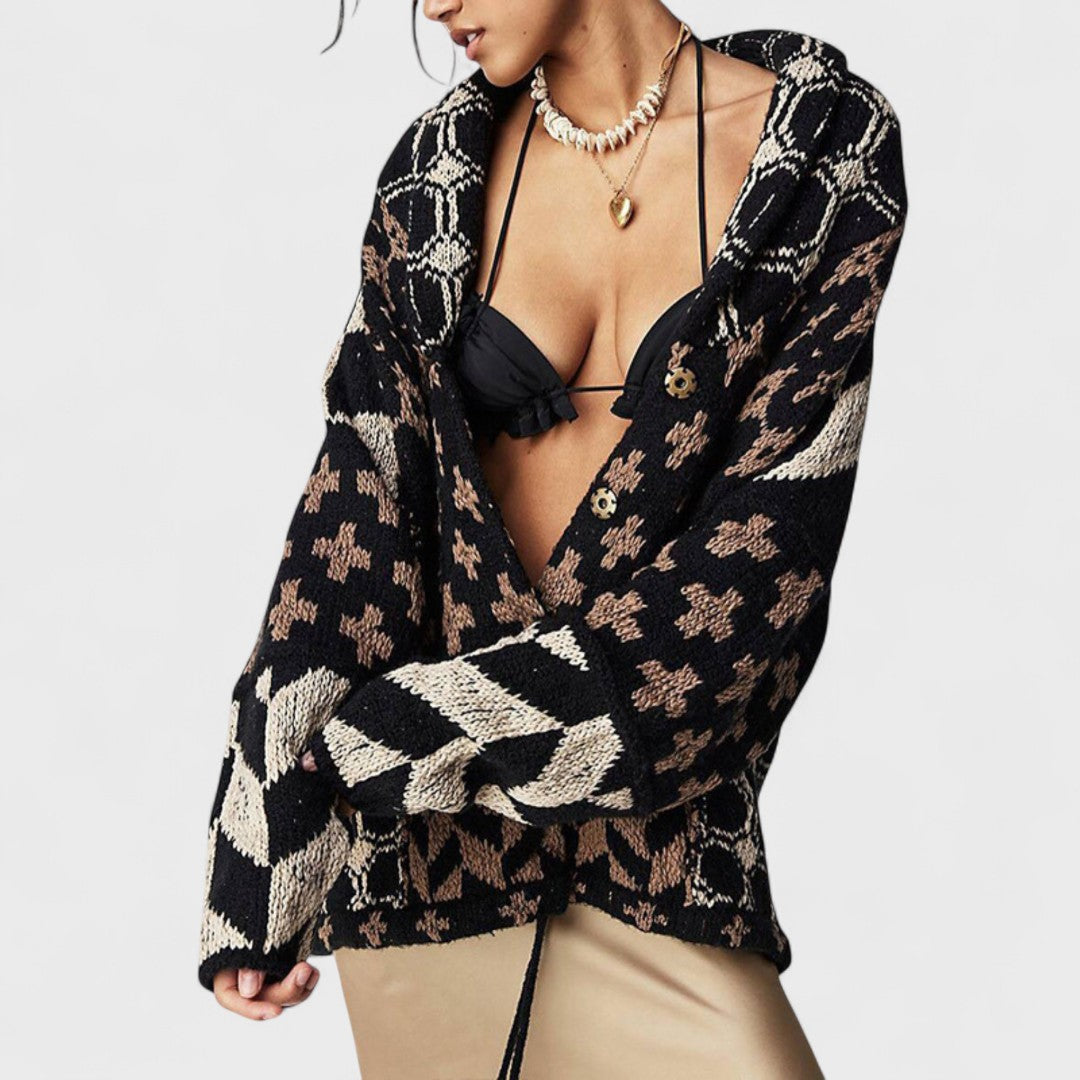 Cardigan Vintage à Col Boutonné