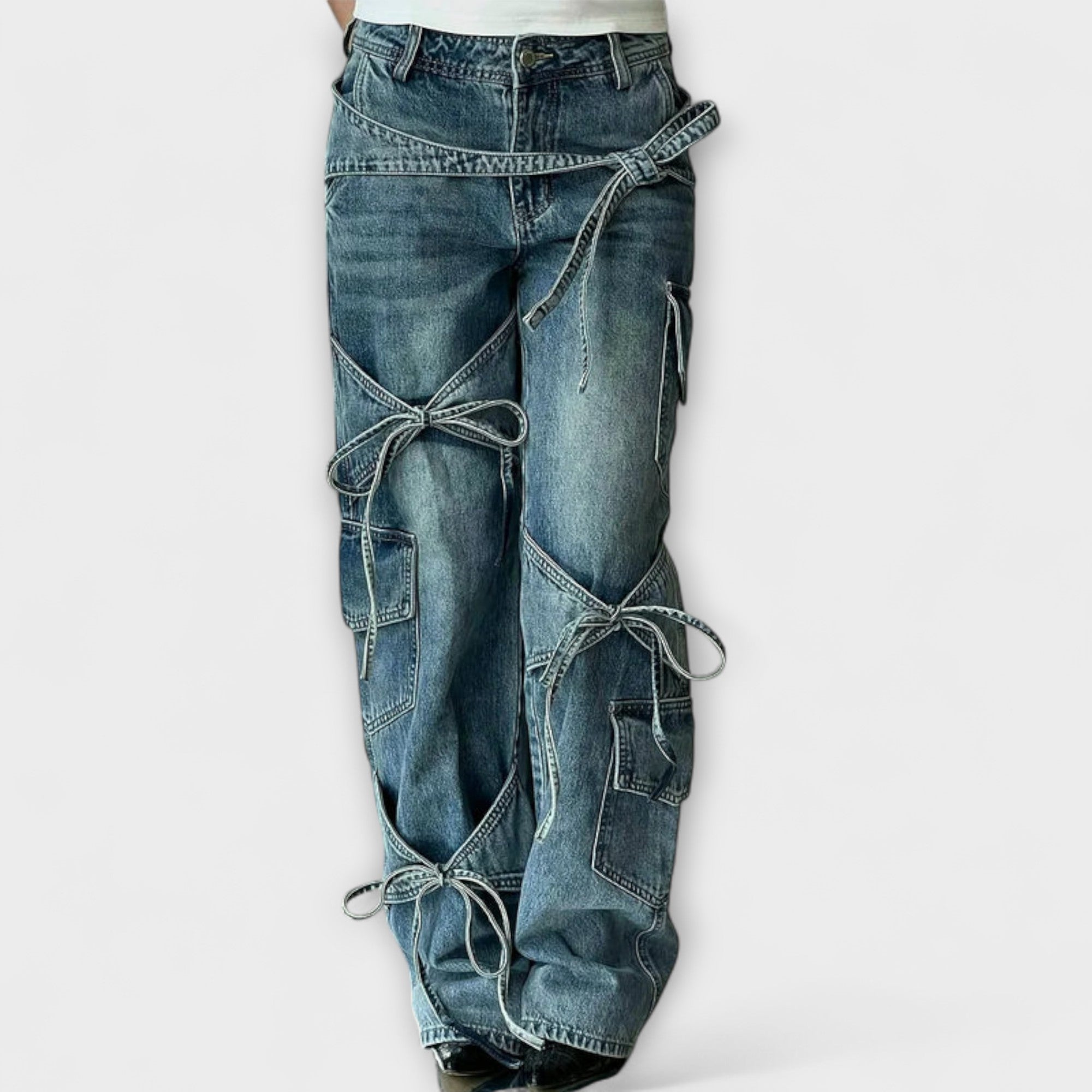 Jeans Larges avec Détails Liés