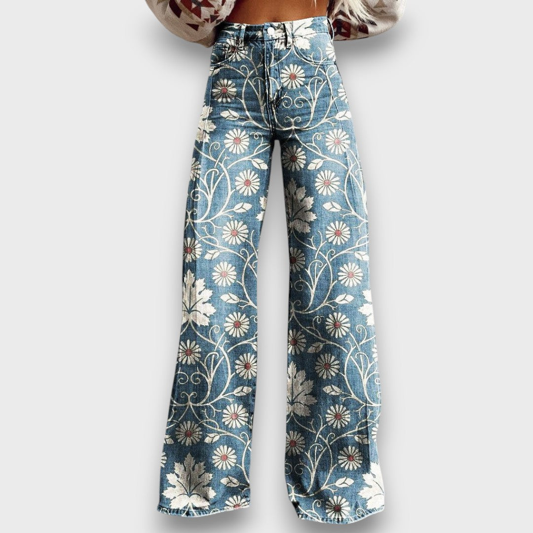 Jeans Boho à Motif Floral