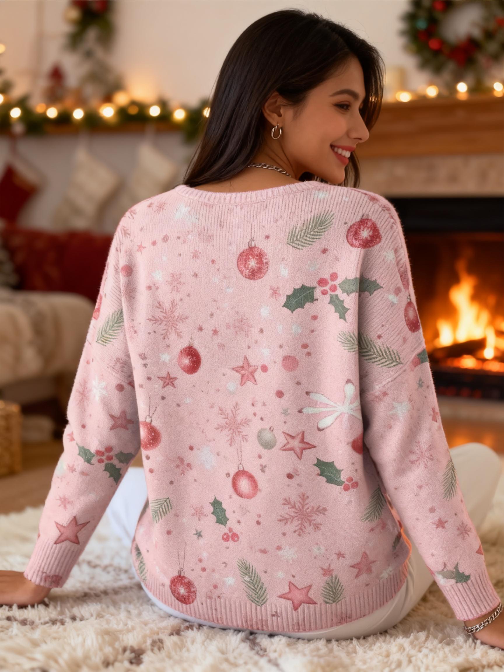 Pull de Noël Rose à Boutons