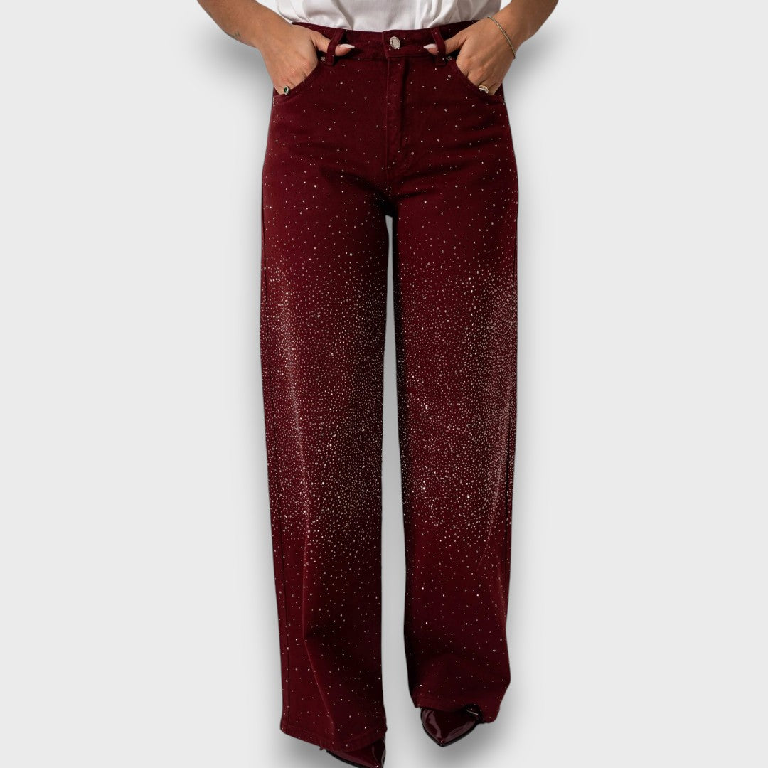 Jean Large Bordeaux avec Strass