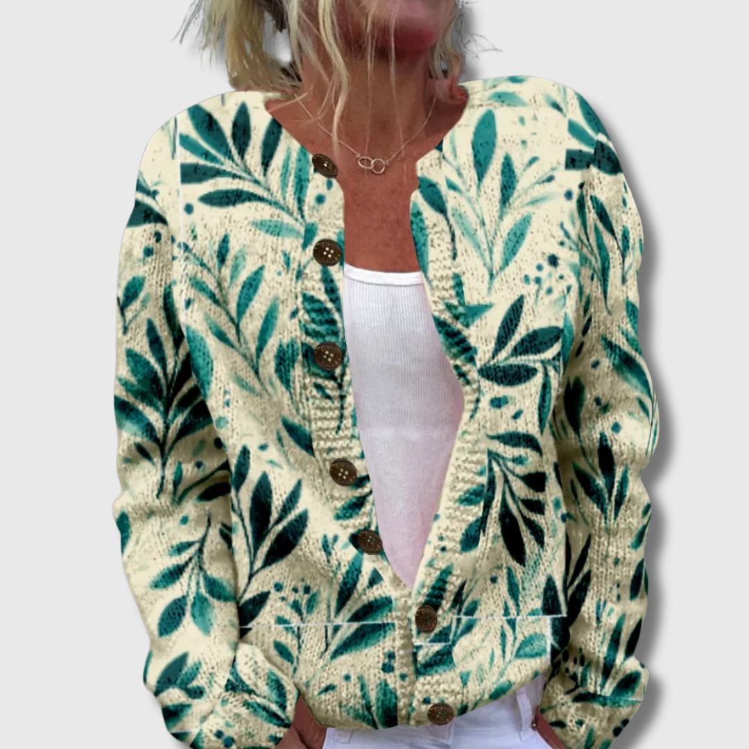 Cardigan Élégant à Motif Feuilles
