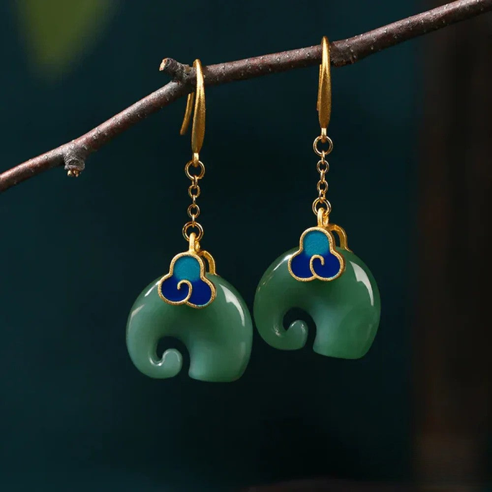 Boucles d'oreilles rétro éléphants verts.