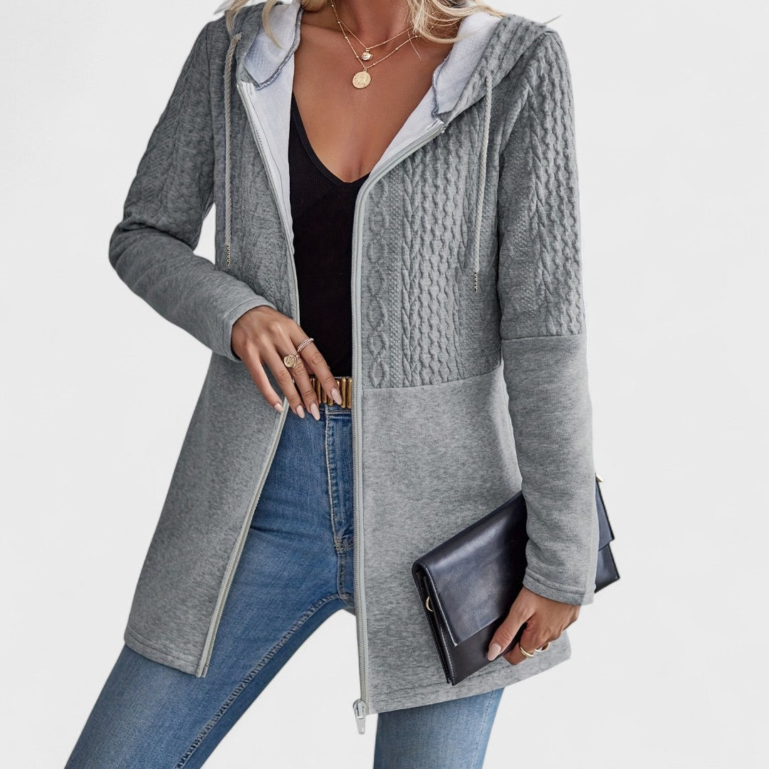 Cardigan Gris Élégant à Capuche
