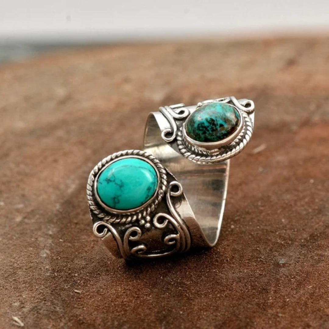 Bague Vintage Spirale en Argent Turquoise